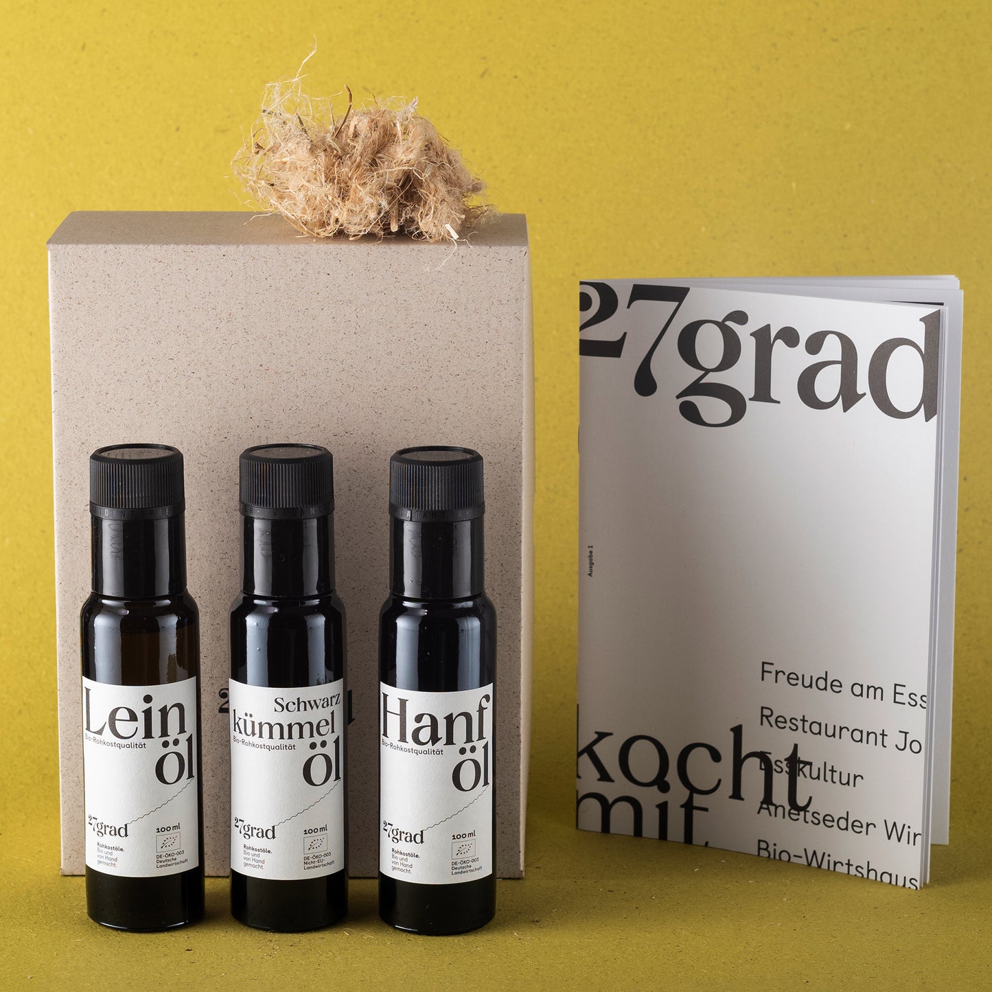 Das Koch-Trio, Geschenkbox von 27grad Rohkostöle. Bio und von Hand gemacht.